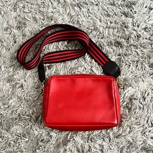 Clare V Red Crossbody Bag with Black Strap
